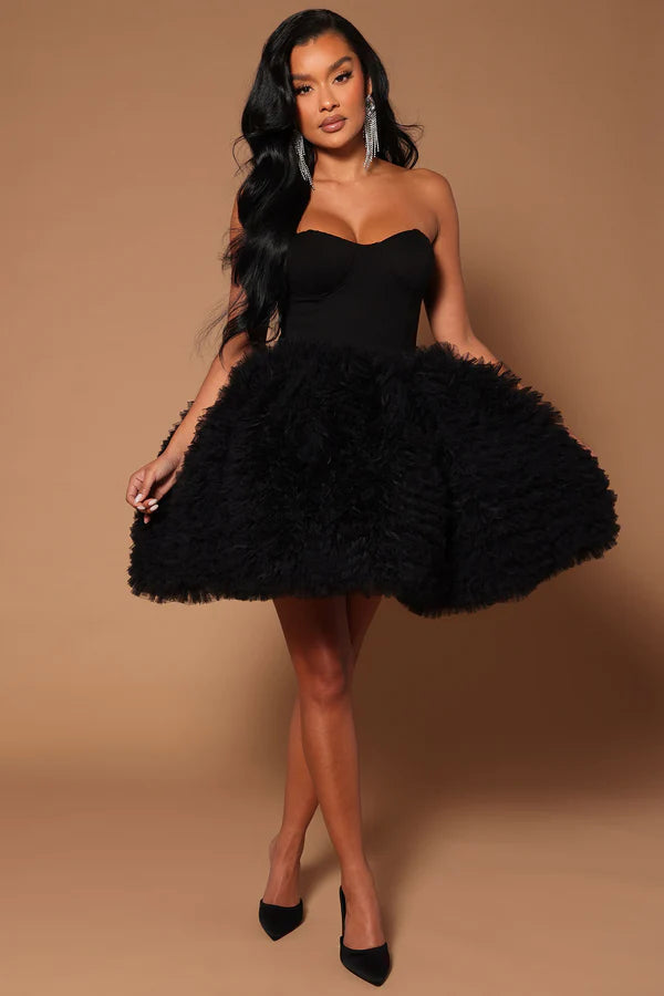 Black Ruffle Mini Dress - Women's Black Dress with Ruffle Details - Stylish and Flattering for Special Occasions