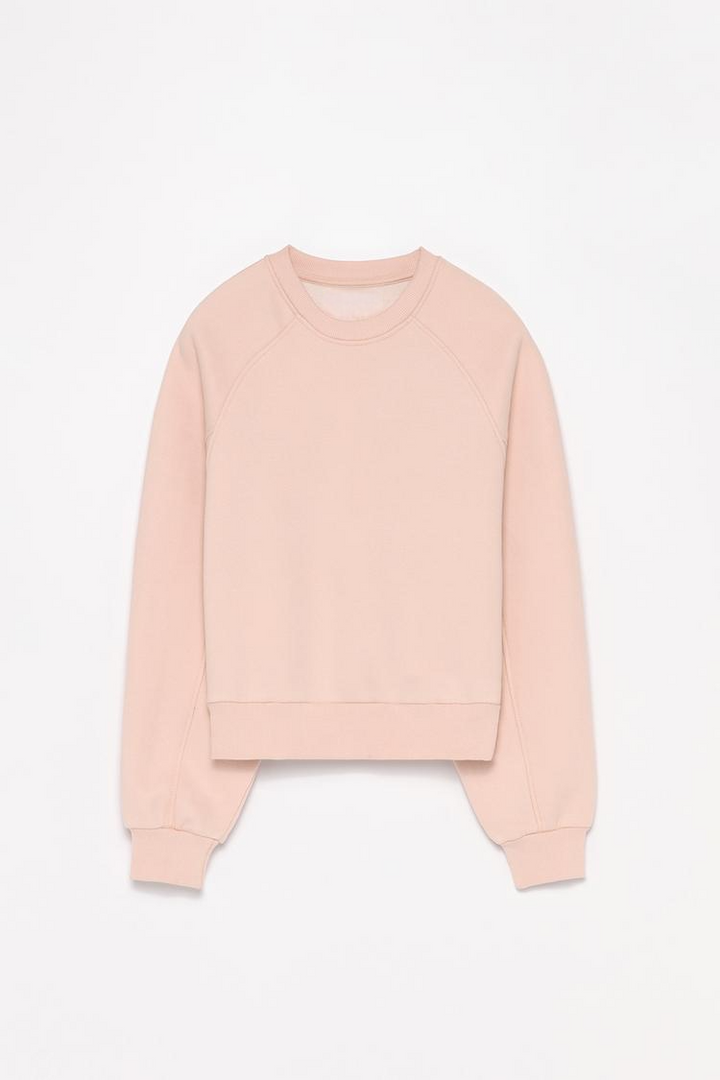 Women's pink basic cropped sweatshirt, offering a simple, stylish design with a cropped length and relaxed fit, perfect for casual, everyday wear.