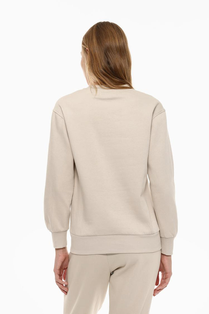 Basic Tracksuit Sweatshirt - Women's Beige Sweatshirt - Back View with Simple and Comfortable Design for Active Wear