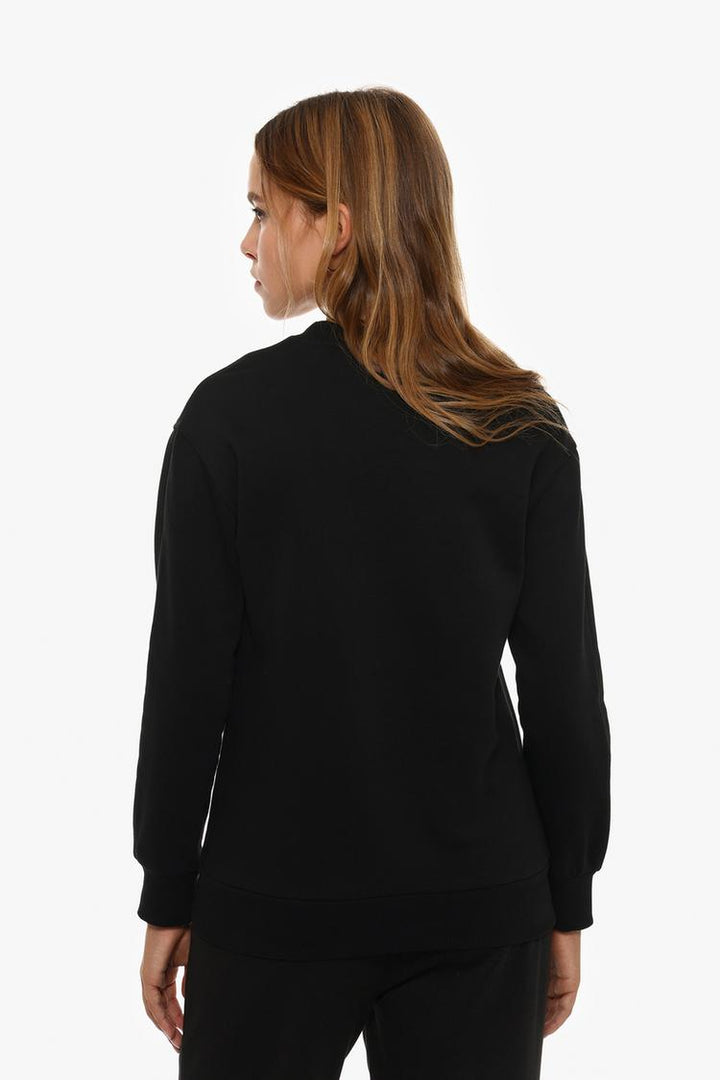 Basic Tracksuit Sweatshirt - Women's Black Sweatshirt - Back View Featuring Simple and Stylish Design for Active Wear