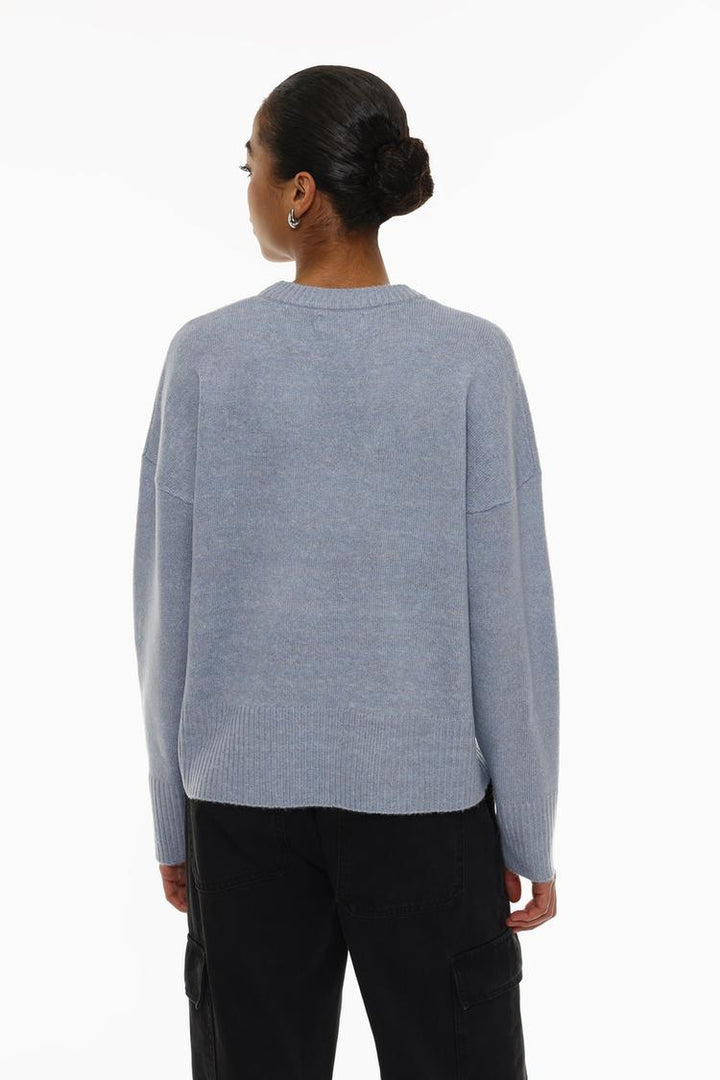 Basic Soft Jumper - Women's Blue Knit Sweater - Back View Featuring Simple and Cozy Design.