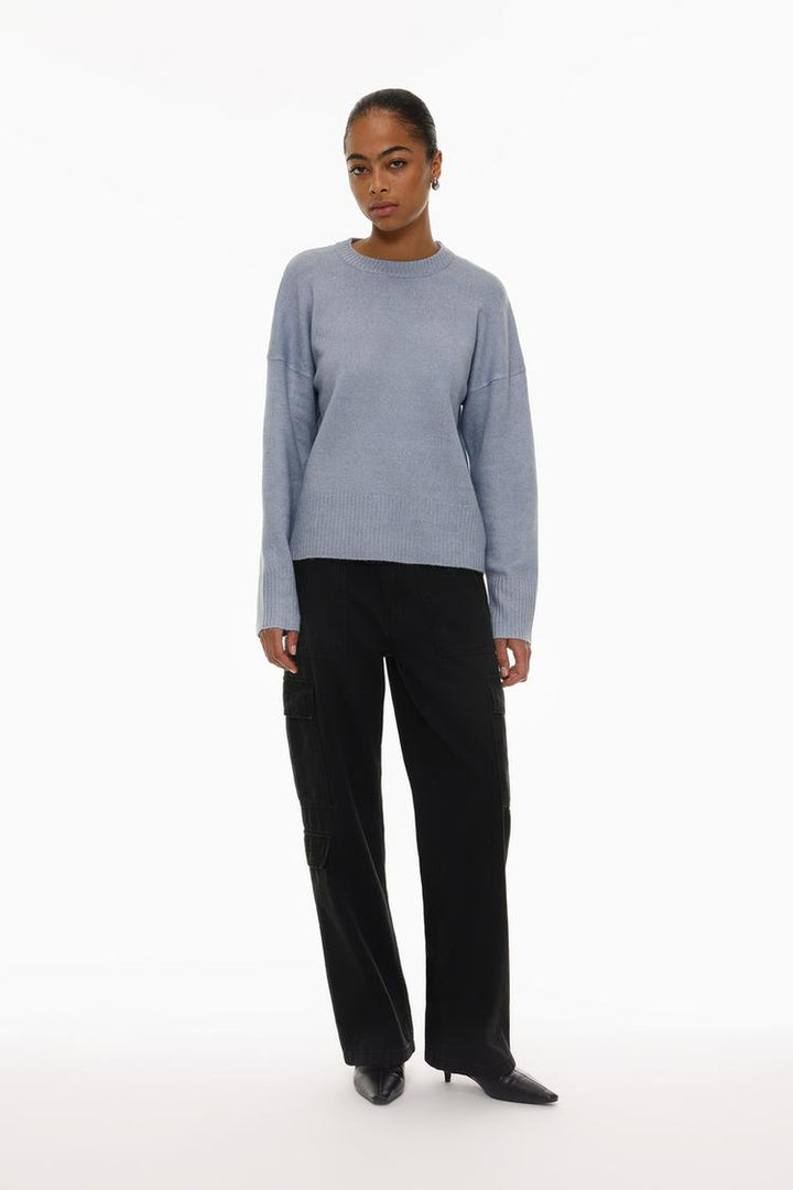 Basic Soft Jumper - Women's Blue Knit Sweater - Body Showcase of Cozy, Stylish, and Comfortable Jumper.