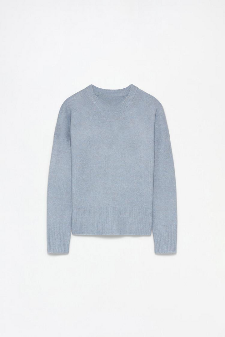 Basic Soft Jumper - Women's Blue Knit Sweater - Comfortable, Cozy, and Stylish Casual Top