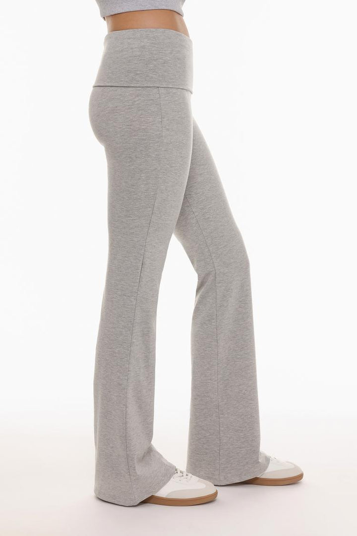 Close-up view showing the texture and soft, stretchy fabric with the fold-over waist.