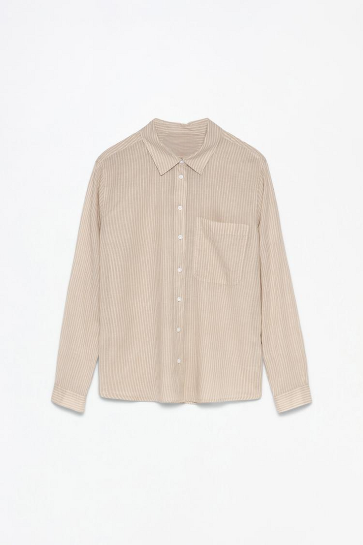 Cotton shirt beige full product shot displaying the simple yet stylish design.