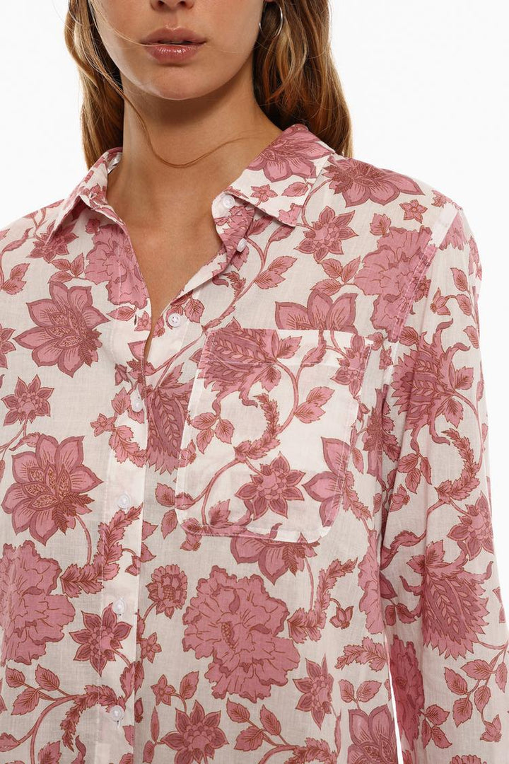 Cotton shirt pink, front view highlighting the smooth fabric and casual style.