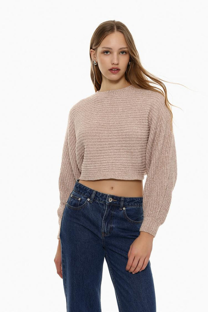 CROPPED CHENILLE SWEATER