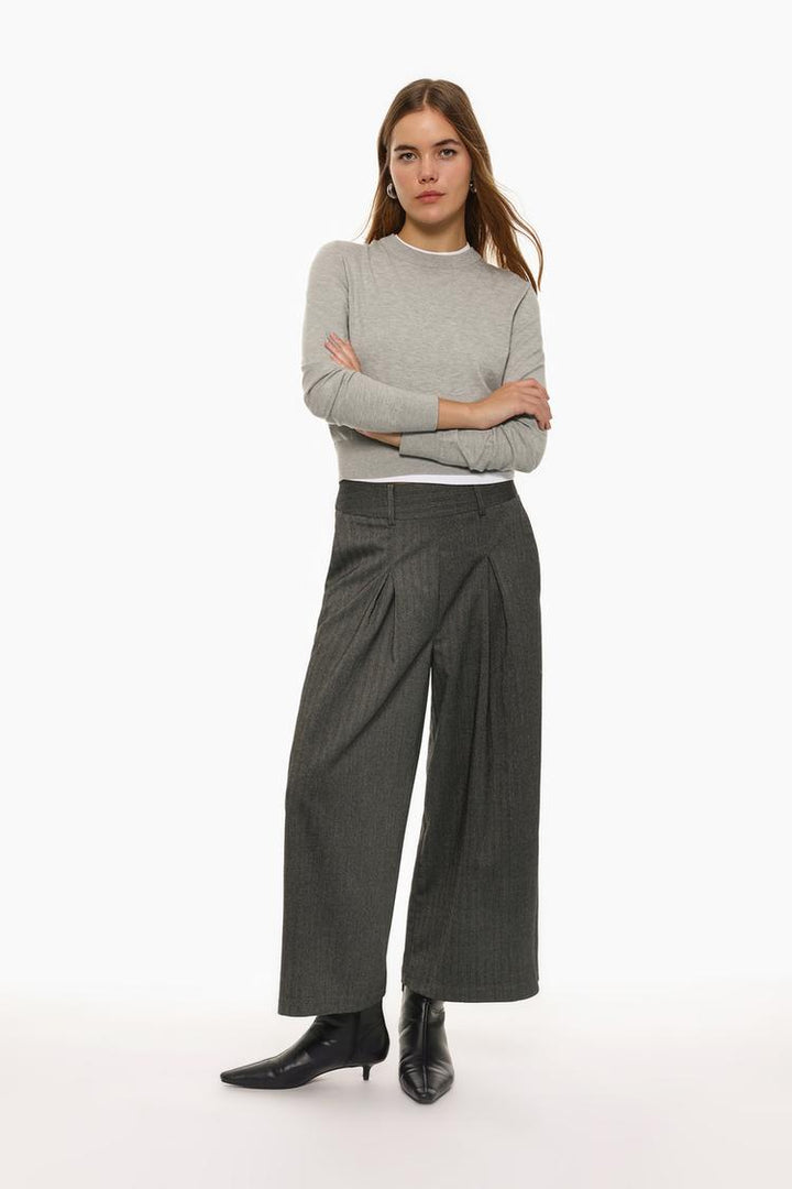 Front view of grey culottes, presenting their modern yet timeless style