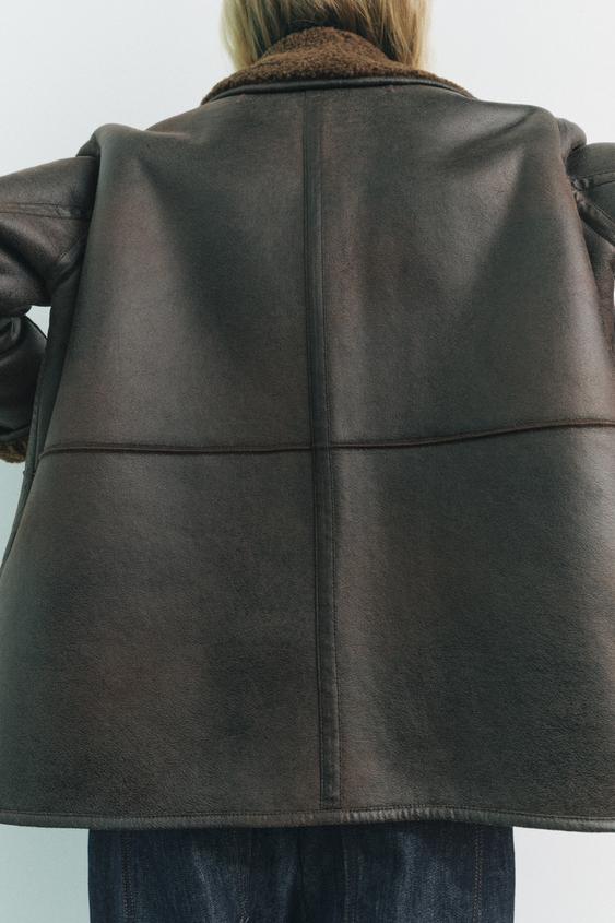 FAUX LEATHER REVERSIBLE DOUBLE-FACED COAT