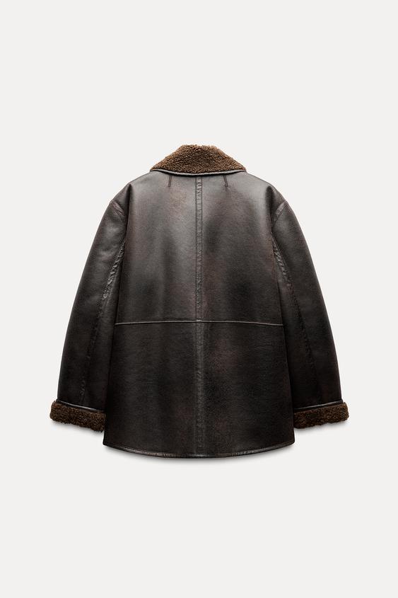 FAUX LEATHER REVERSIBLE DOUBLE-FACED COAT