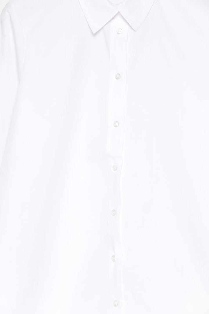 Poplin shirt product image showing the full design, highlighting its sleek, smooth fabric and tailored fit.