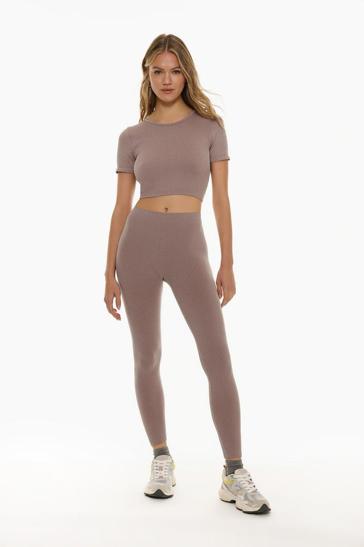 Soft pink seamless leggings designed for ultimate comfort, perfect for both workouts and casual wear.