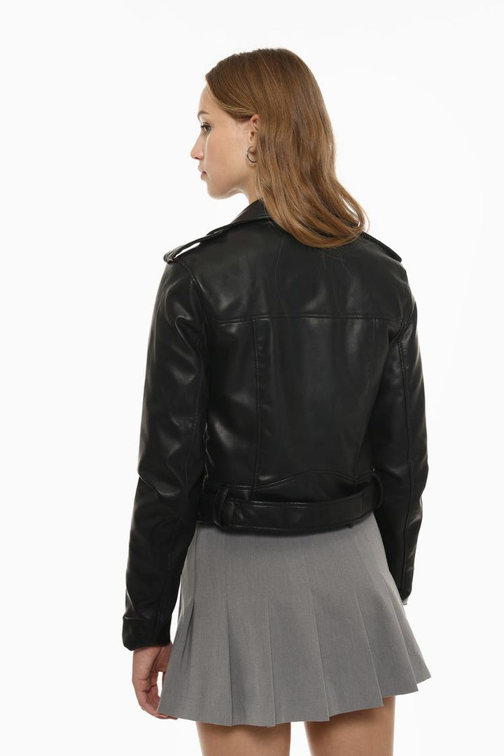 FAUX LEATHER CROSSOVER JACKET