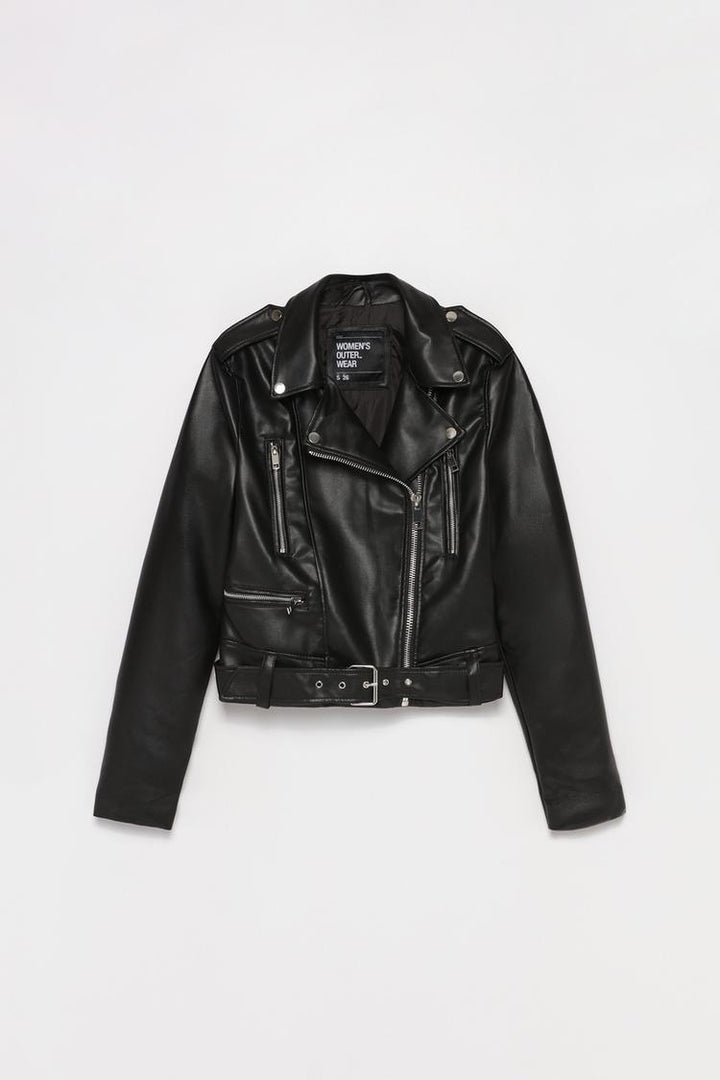 FAUX LEATHER CROSSOVER JACKET