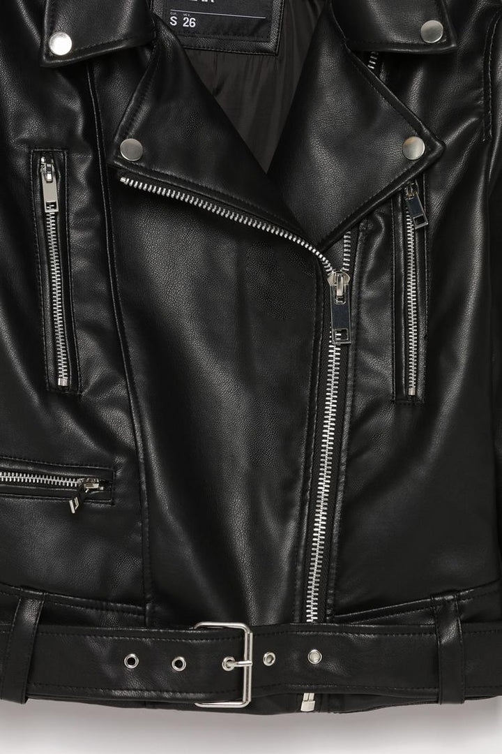 FAUX LEATHER CROSSOVER JACKET