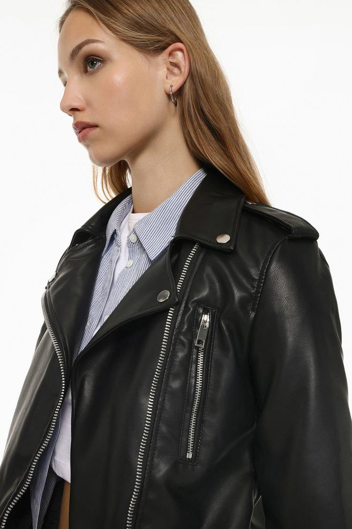 FAUX LEATHER CROSSOVER JACKET